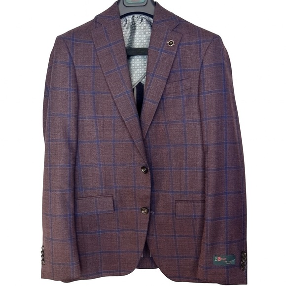 🔥 NWT Ted Baker London Men’s Blazer – Plum Check Windowpane – Size 38R - Picture 1 of 11